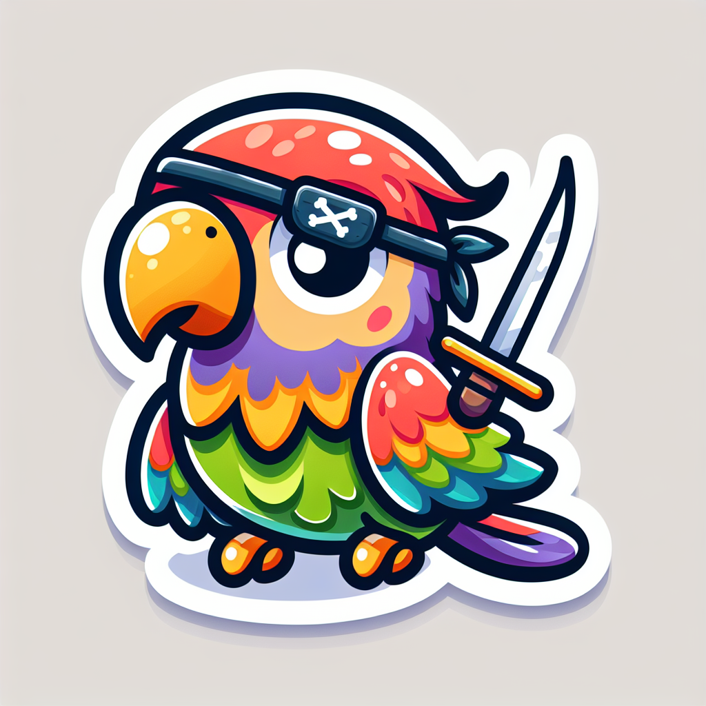 sticker-A parrot dressed as a pirate, with an eye patch and a tiny sword-cute stickers-1733095622872